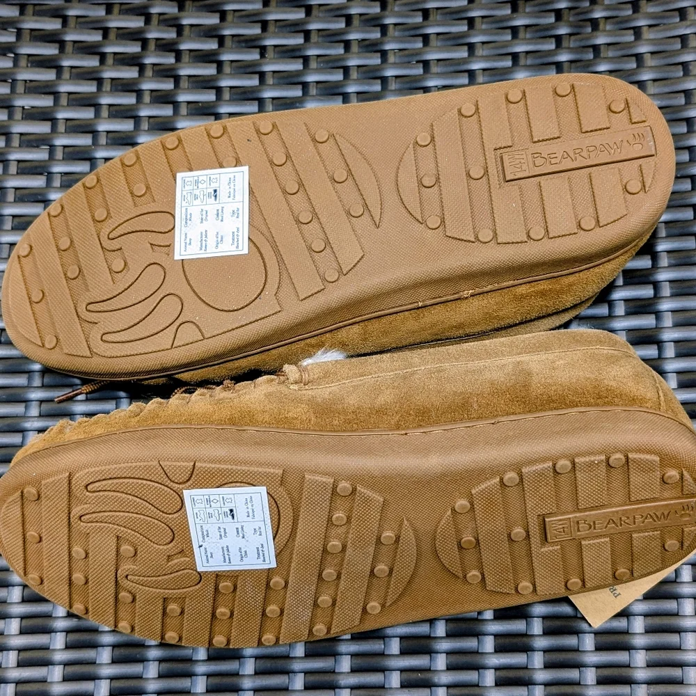 BEAR PAW 14 NWT Men's Hickory Brown Suede & Genuine Warm Wool Shearling Slippers - Picture 10 of 11